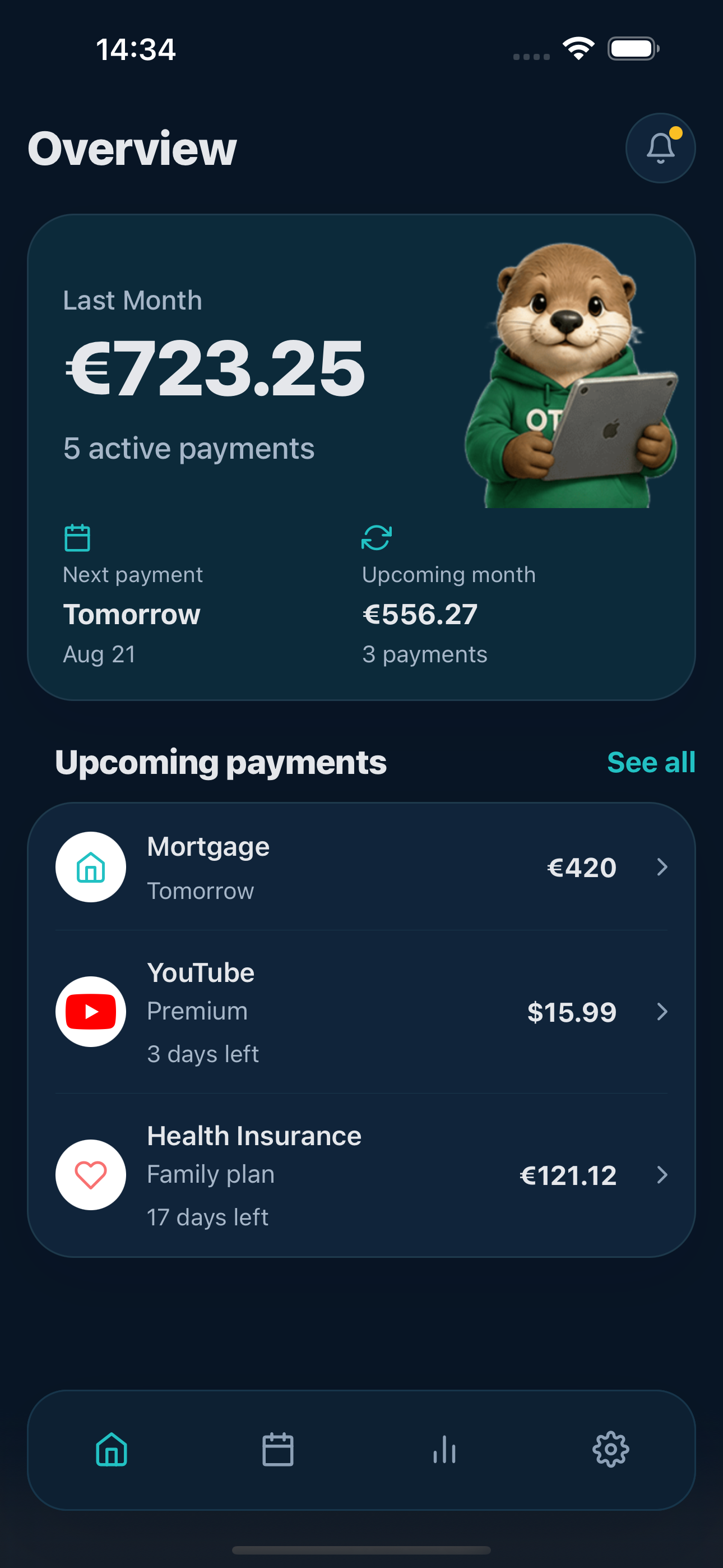 Otto app recurring payments overview